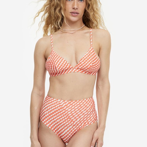 H & M Padded triangle bikini top Size 4 orange and white pattern NWT - Picture 2 of 6